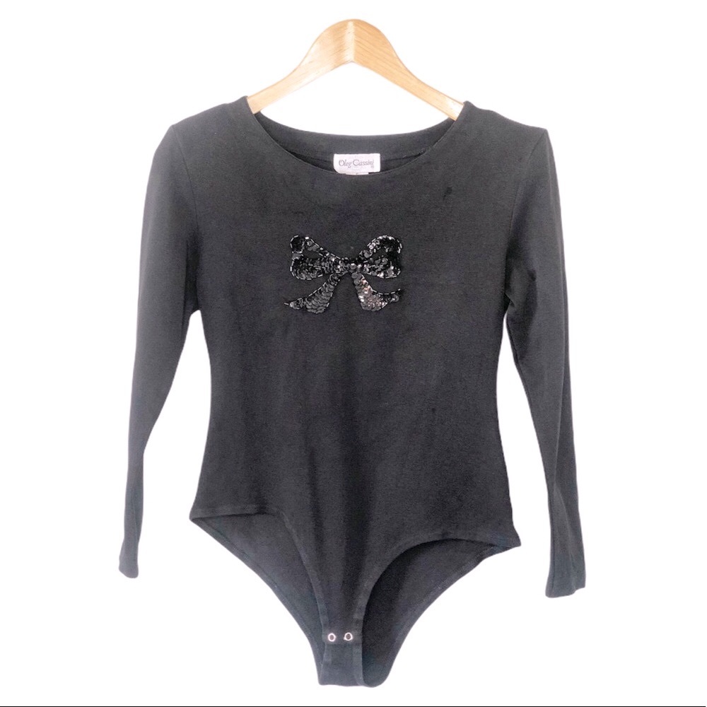 Vintage Oleg Cassini Black Bodysuit Size Small